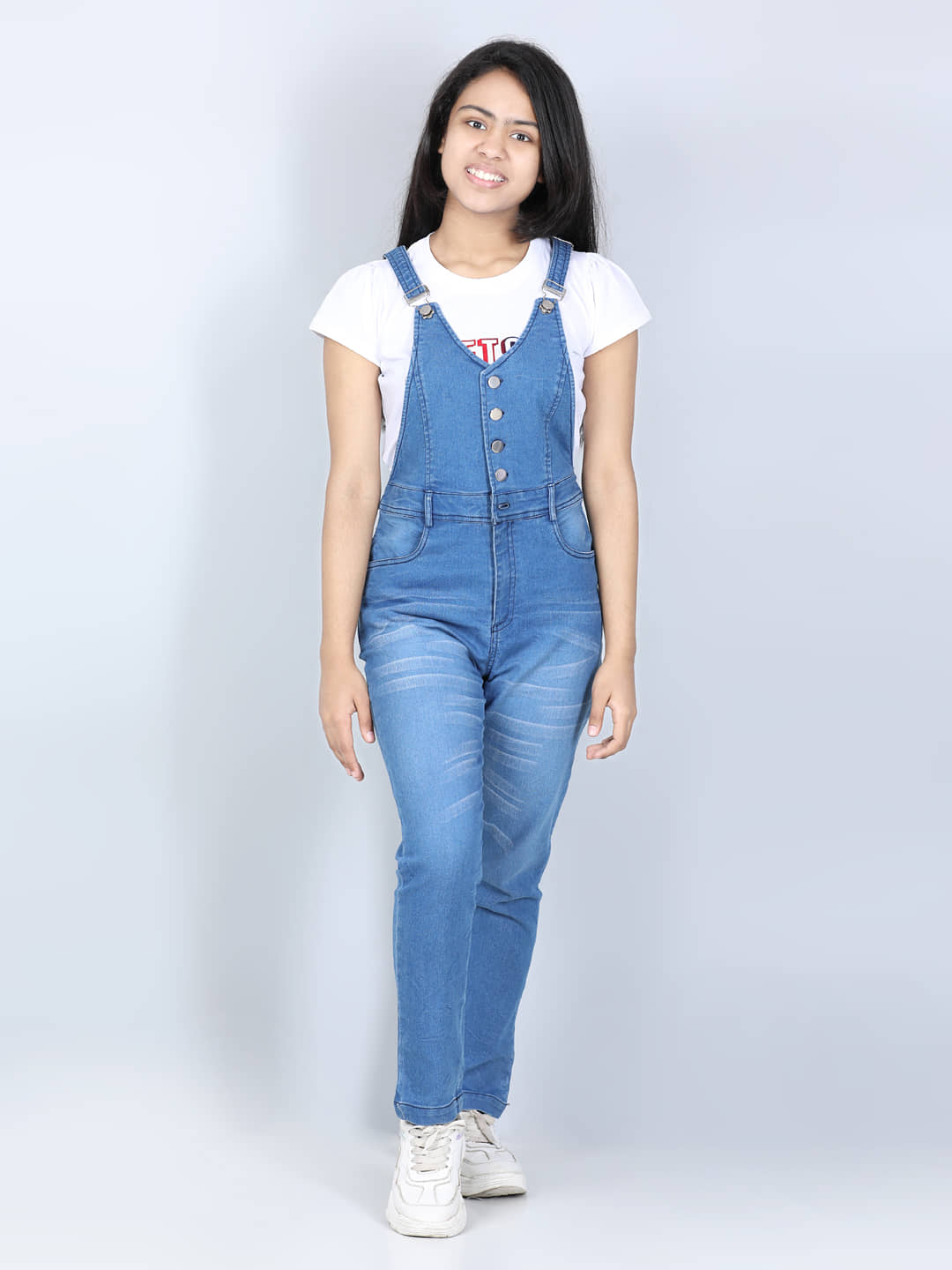 StyleStone Girls Denim Dungarees ( Pack of 1 , Navy Blue )