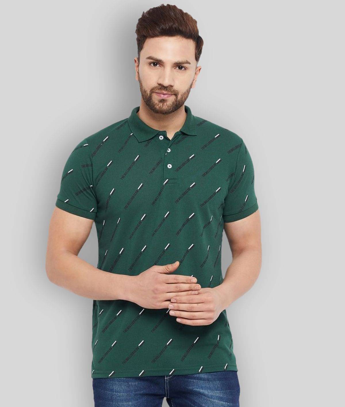The Million Club Pack of 1 Cotton Blend Regular Fit Printed Half Sleeves Men's Polo T Shirt ( Green )     			The Million Club Pack of 1 Cotton Blend Regular Fit Printed Half Sleeves Men's Polo T Shirt ( Green )