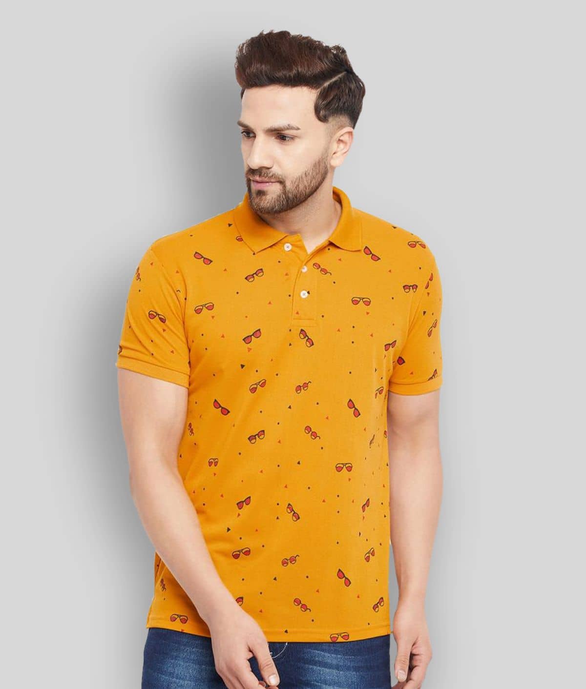 The Million Club Pack of 1 Cotton Blend Regular Fit Printed Half Sleeves Men's Polo T Shirt ( Mustard )