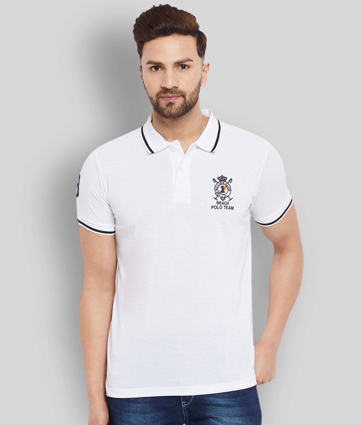     			The Million Club Pack of 1 Cotton Blend Regular Fit Solid Half Sleeves Men's Polo T Shirt ( White )
