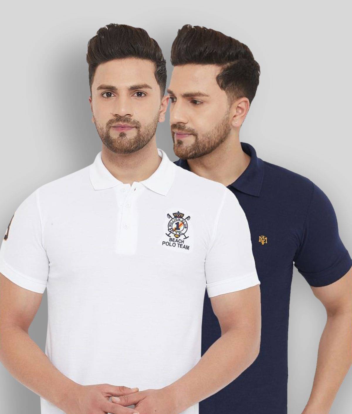 The Million Club Pack of 2 Cotton Blend Regular Fit Solid Half Sleeves Men's Polo T Shirt ( White )     			The Million Club Pack of 2 Cotton Blend Regular Fit Solid Half Sleeves Men's Polo T Shirt ( White )