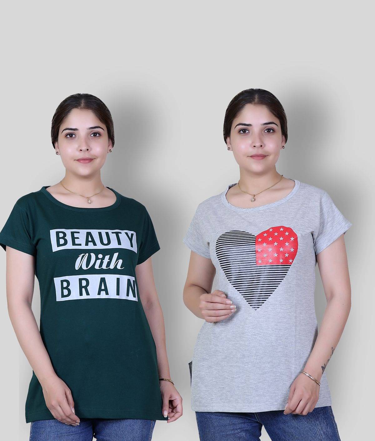 Varenyam Women Cotton Regular Fit Round Neck T-Shirt ( Green ) Varenyam Women Cotton Regular Fit Round Neck T-Shirt ( Green )