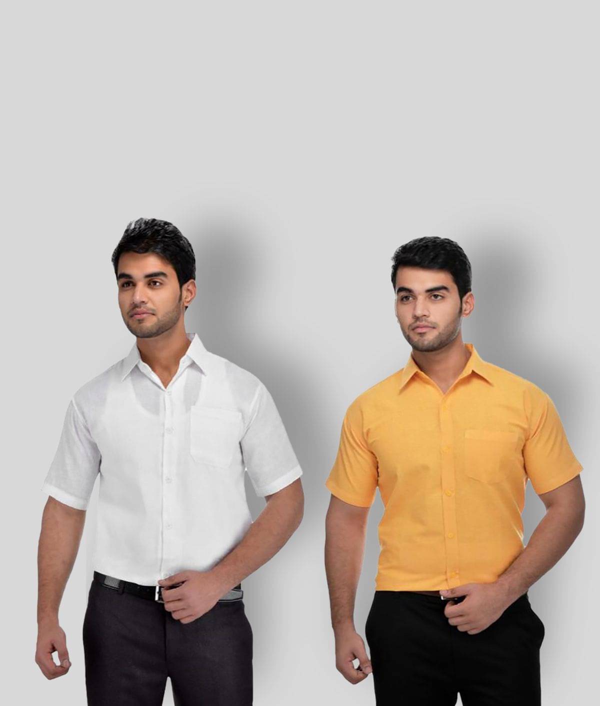 DESHBANDHU DBK 100% Cotton Regular Fit Half Sleeves Men's Formal Shirt - Multicolor ( Pack of 2 )     			DESHBANDHU DBK 100% Cotton Regular Fit Half Sleeves Men's Formal Shirt - Multicolor ( Pack of 2 )