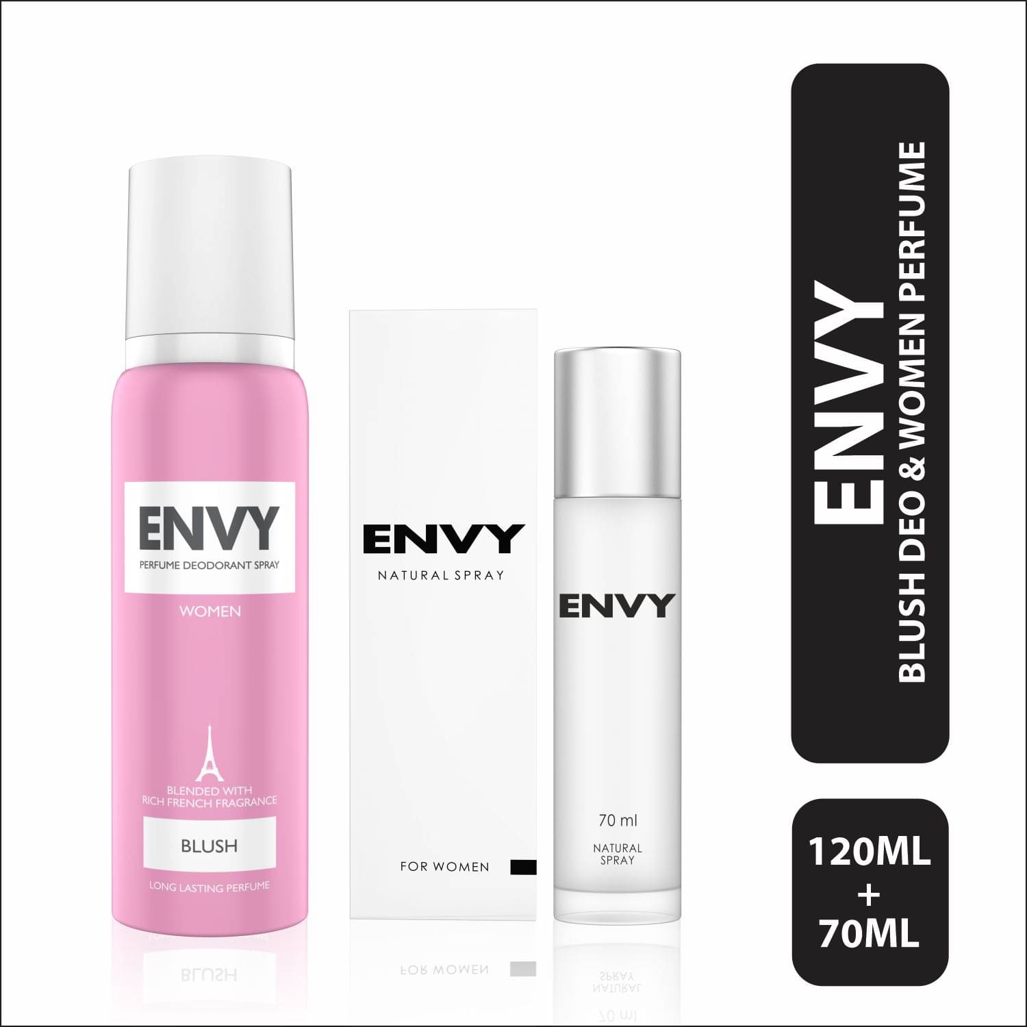     			Envy Blush Deodorant - 140ML & Natural Spray White Women Perfume - 70ML (Combo Pack of 2)