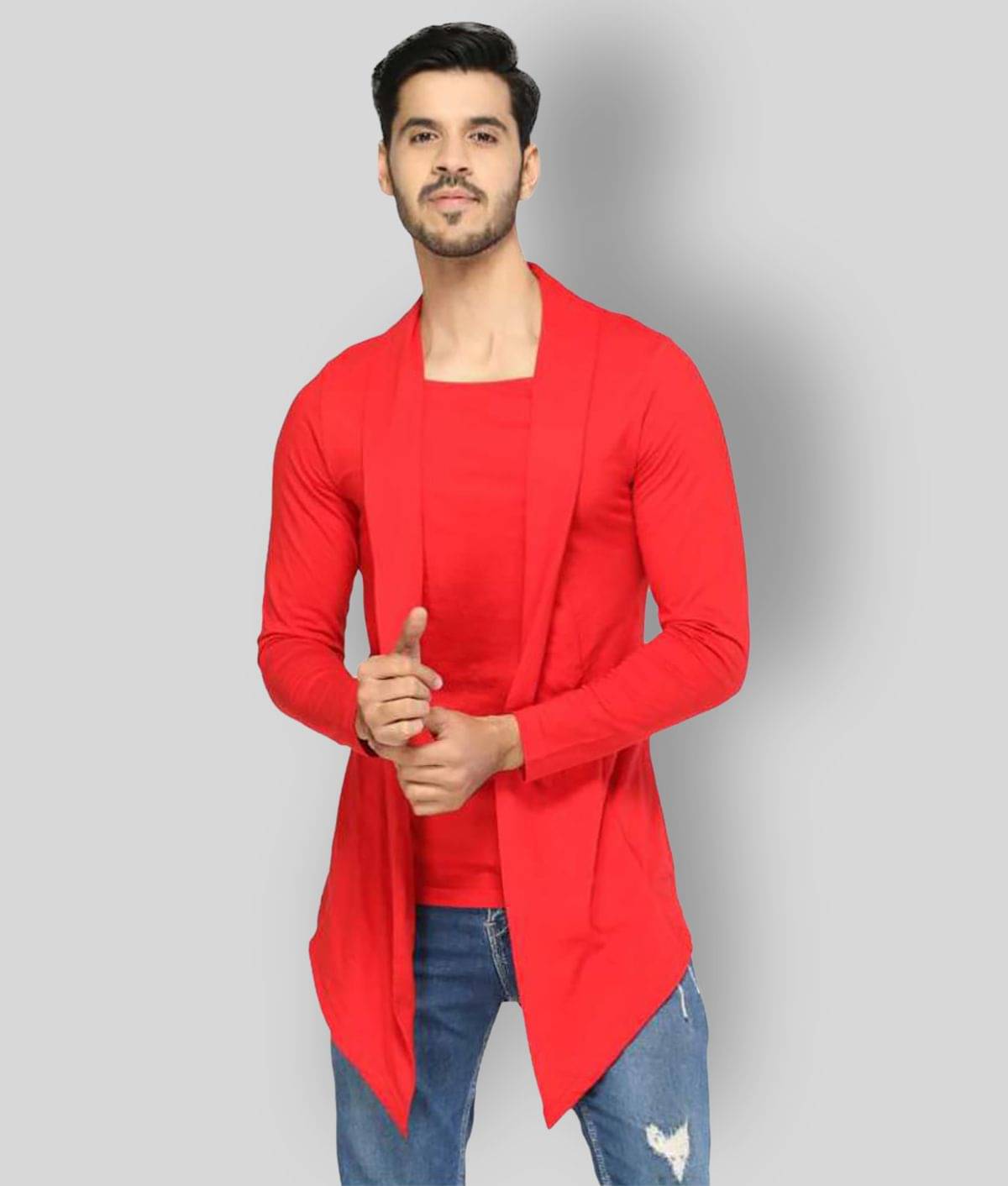     			Glito Red Shawl Neck Sweater Single