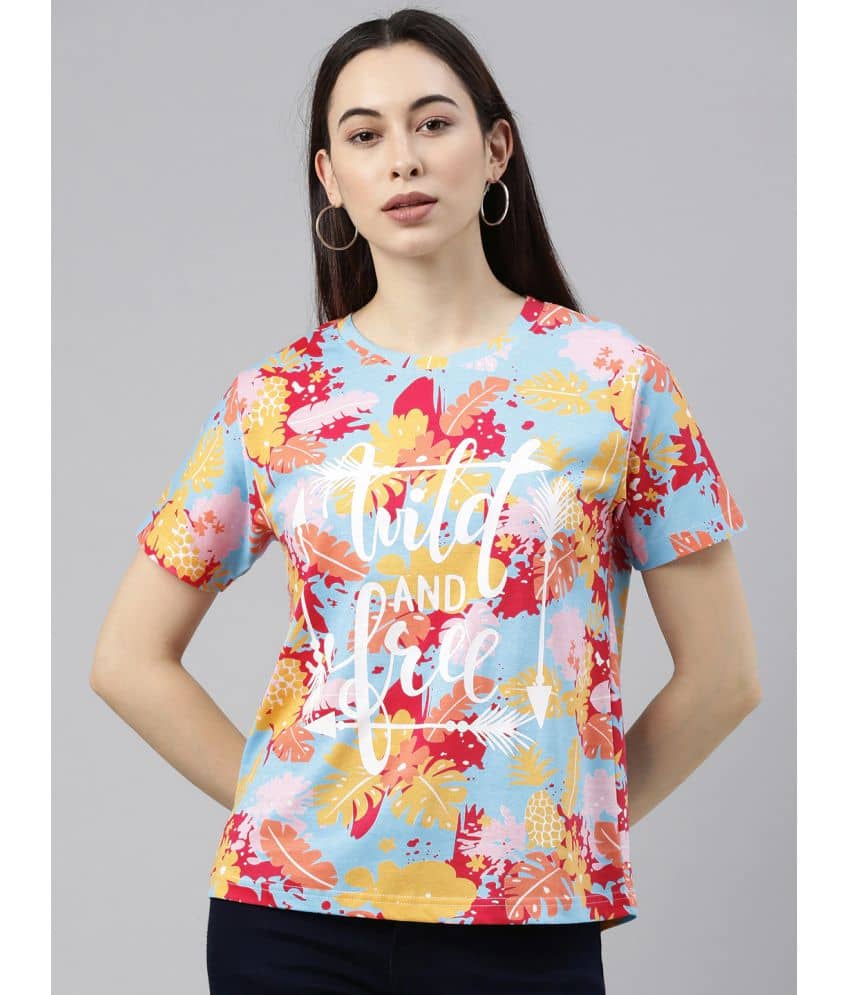 JUNEBERRY Women Cotton Printed Regular Fit Round Neck T-Shirt ( Multi Color )