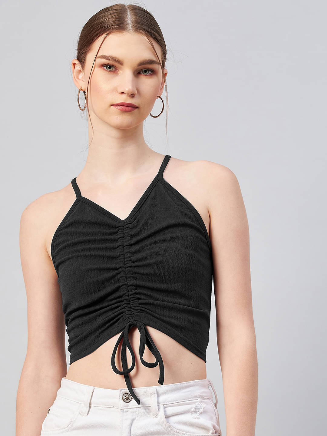 Rare Women's Polyester Drawstring Top ( Black ) Rare Women's Polyester Drawstring Top ( Black )