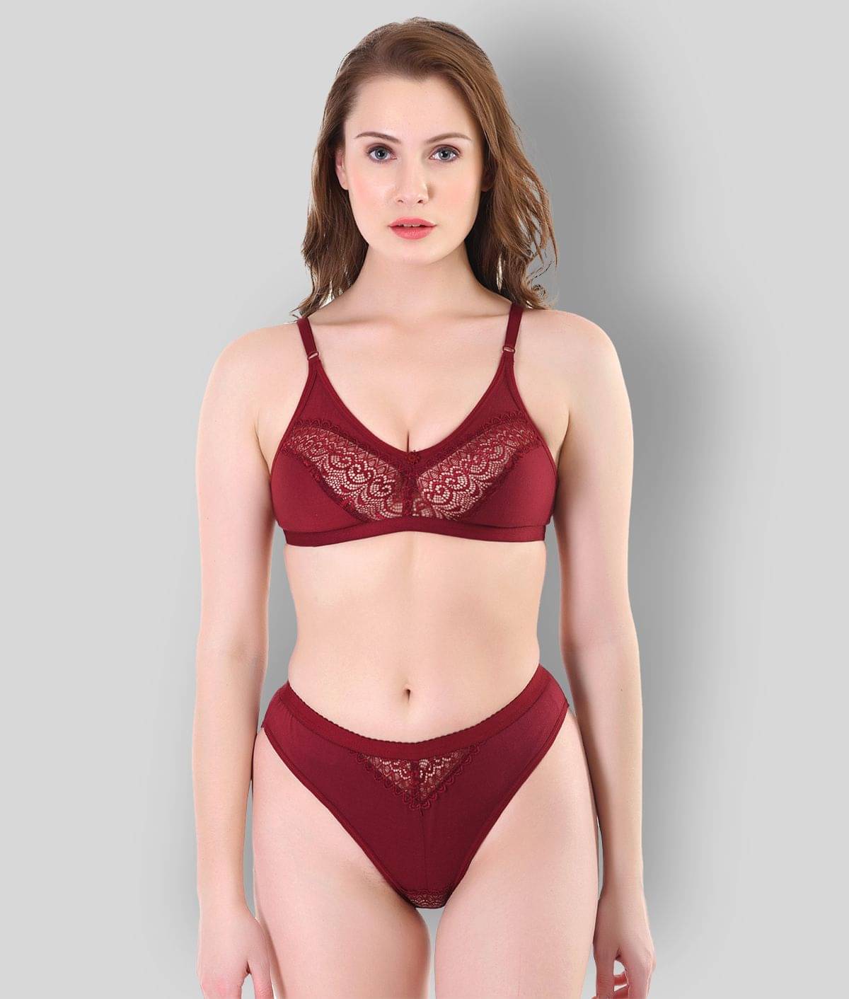     			TCG Cotton Lycra Women's Bra & Panty Set ( Maroon )