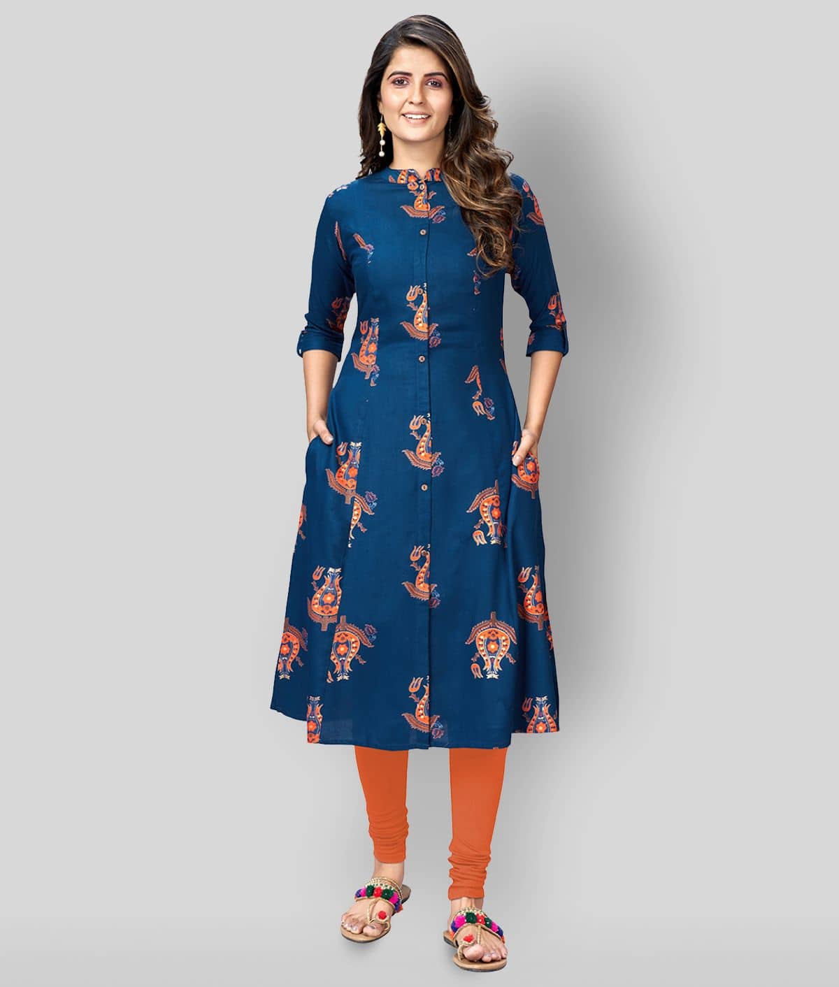 Vbuyz - Blue Rayon Women's Front Slit Kurti ( Pack of 1 ) - Kurtis, Tunics | Buy online on ZillyBuy