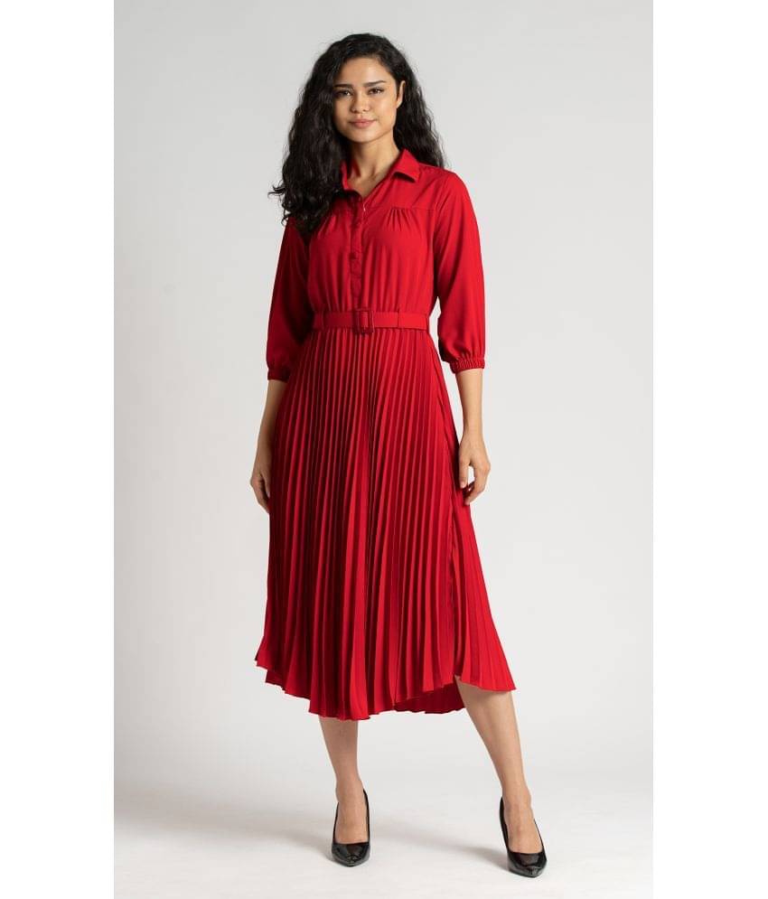     			aask Women Crepe Solid Fit & Flare Dress ( Red )