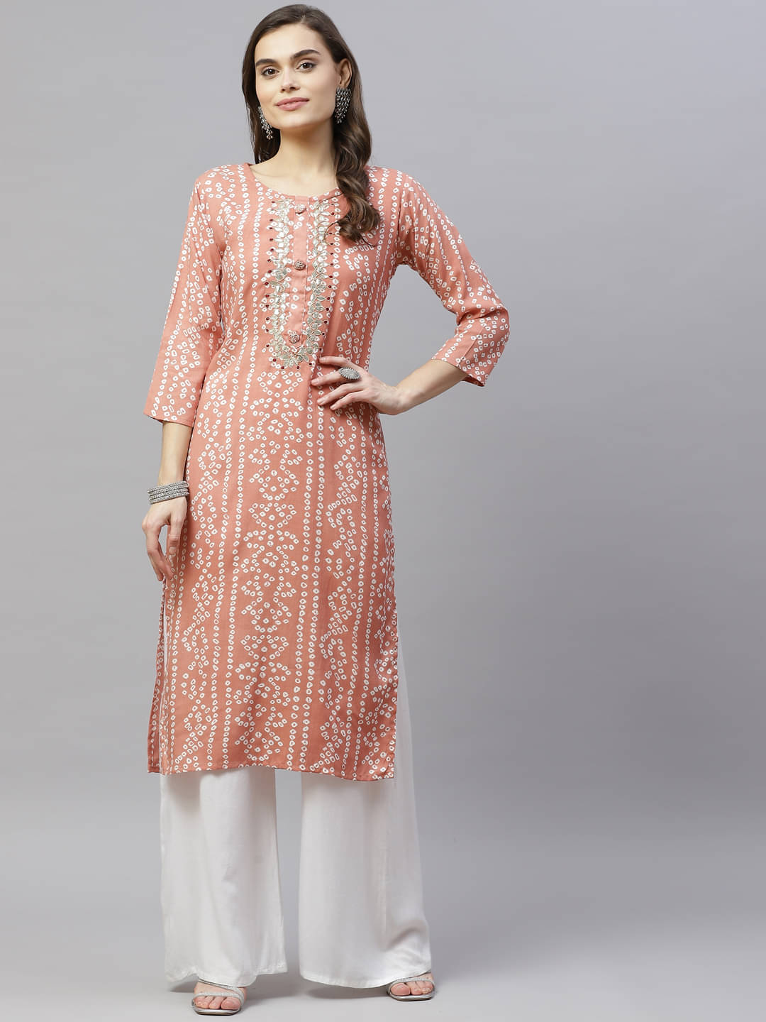     			miravan - Peach Rayon Women's Straight Kurti ( Pack of 1 )