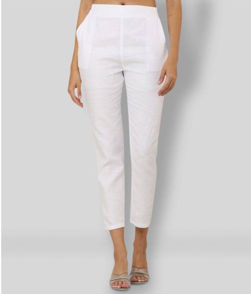     			Aasma Creatives - White Linen Straight Fit Women's Cigarette Pants  ( Pack of 1 )