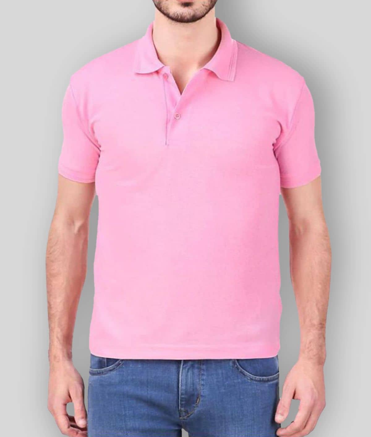 FASHION365 Pack of 1 Cotton Blend Slim Fit Solid Half Sleeves Men's Polo T Shirt ( Pink )