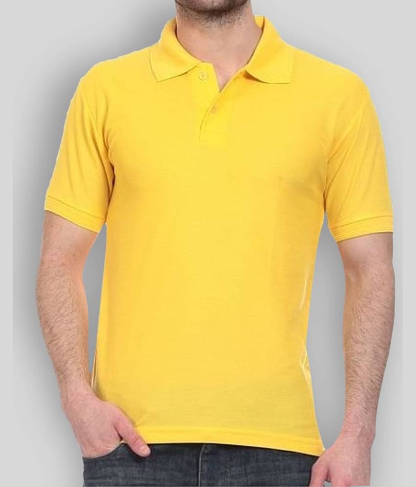 FASHION365 Pack of 1 Cotton Blend Slim Fit Solid Half Sleeves Men's Polo T Shirt ( Yellow )