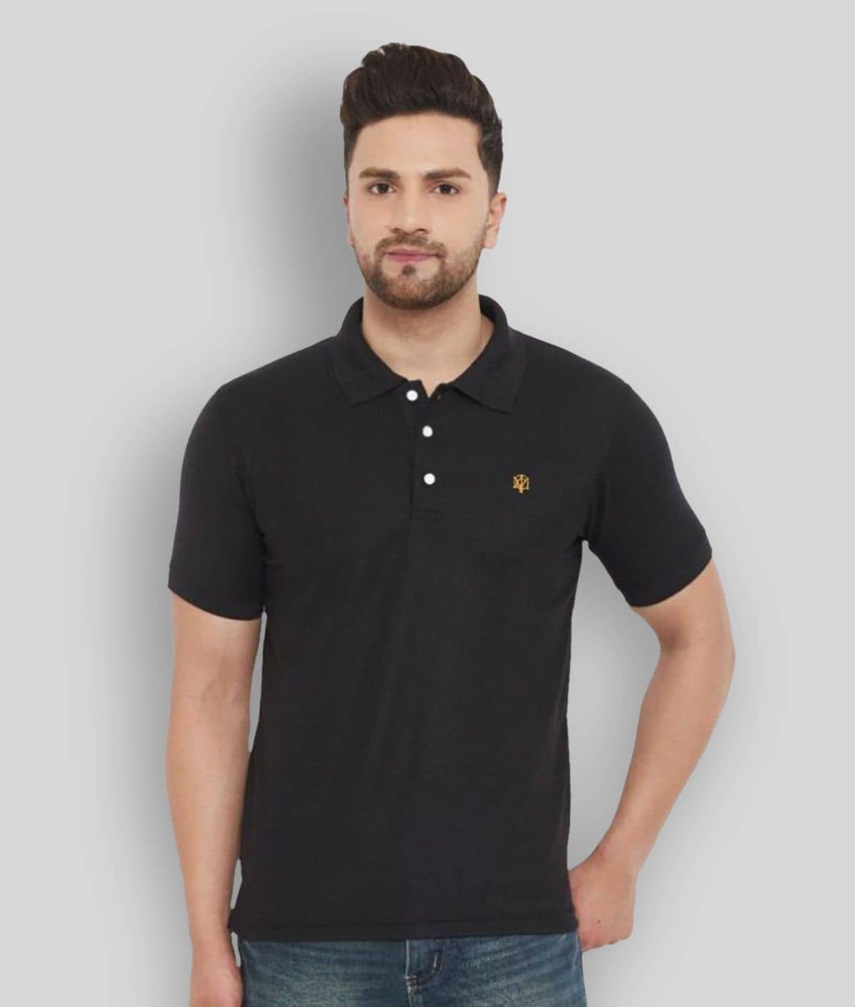 The Million Club Pack of 1 Polyester Regular Fit Solid Half Sleeves Men's Polo T Shirt ( Black )
