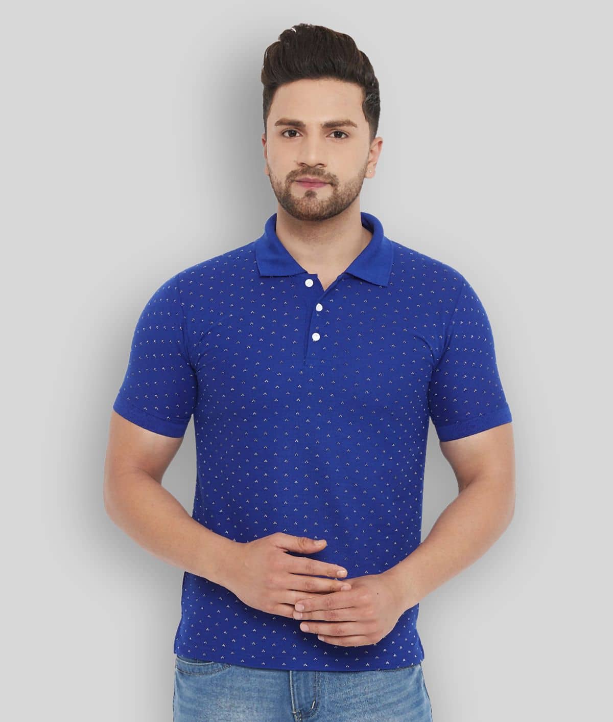 The Million Club Pack of 1 Polyester Regular Fit Printed Half Sleeves Men's Polo T Shirt ( Blue )
