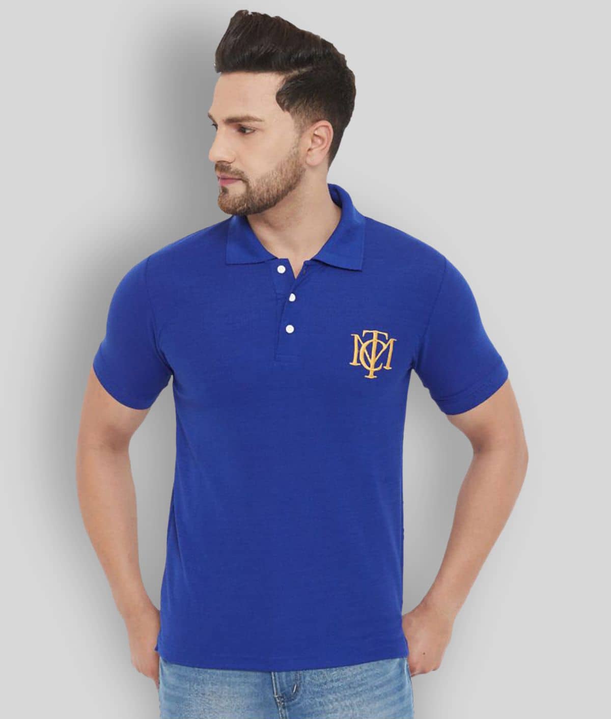 The Million Club Pack of 1 Polyester Regular Fit Solid Half Sleeves Men's Polo T Shirt ( Blue )