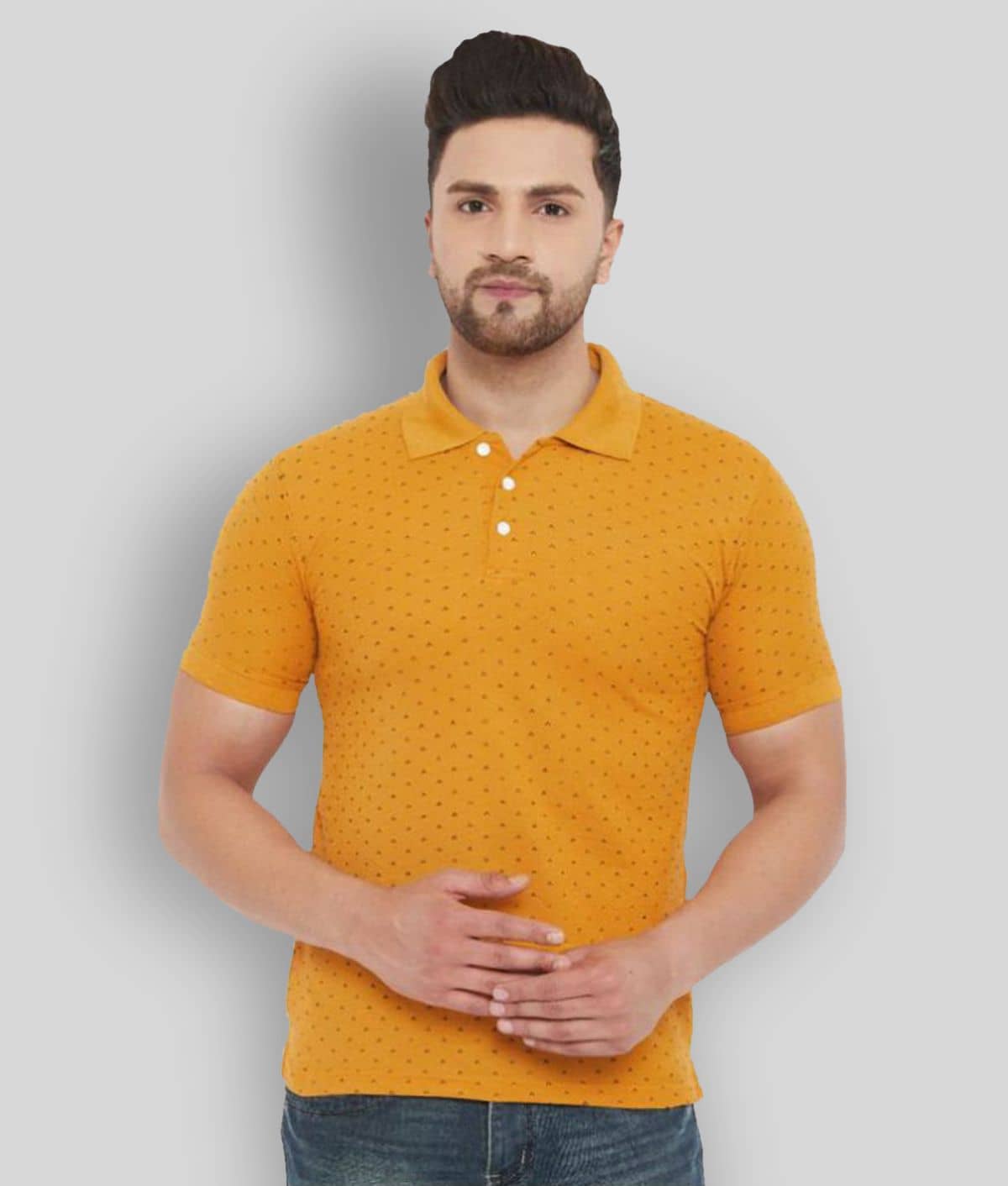The Million Club Pack of 1 Cotton Blend Regular Fit Printed Half Sleeves Men's Polo T Shirt ( Yellow )