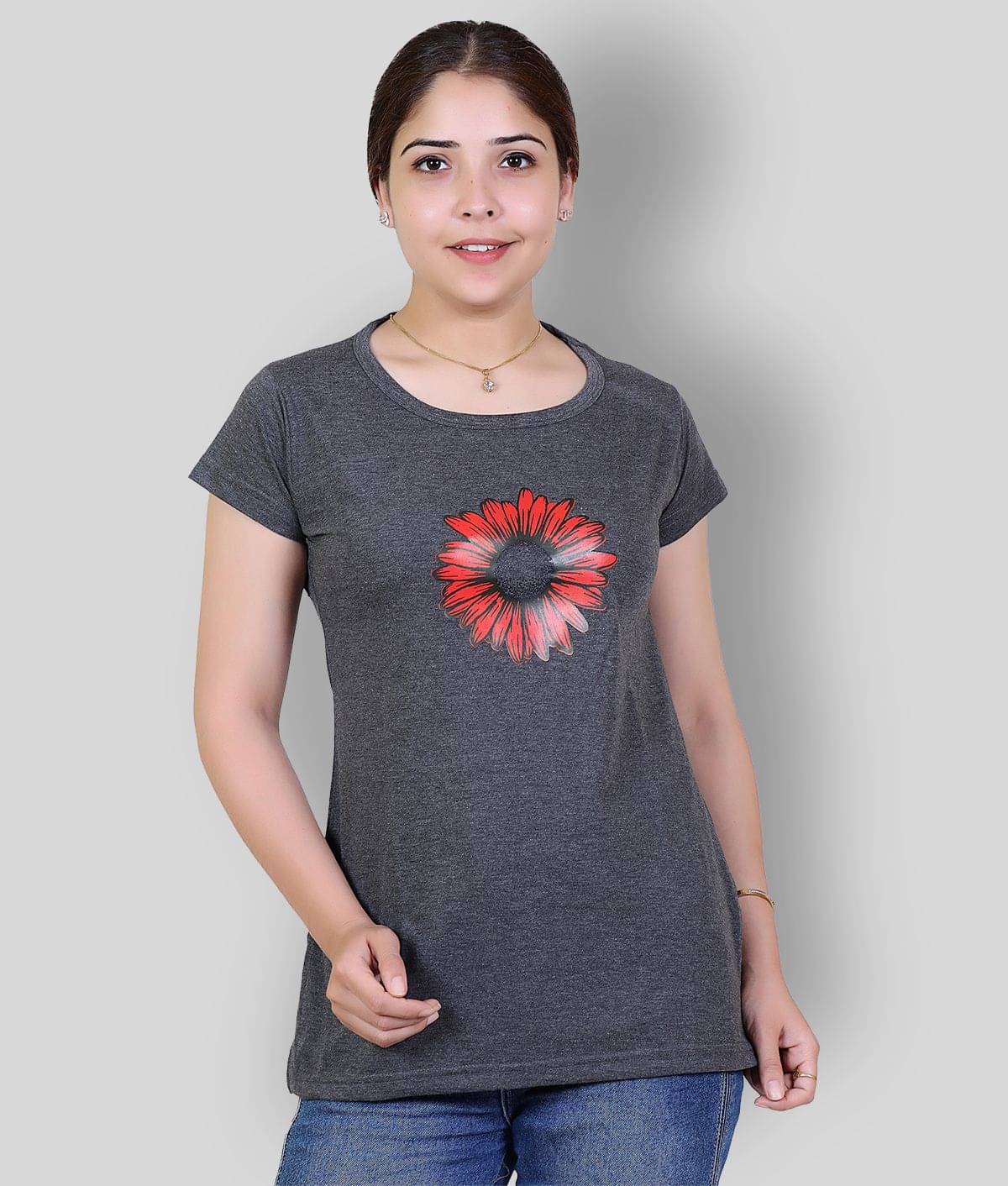 Varenyam Women Cotton Regular Fit Round Neck T-Shirt ( Grey )     			Varenyam Women Cotton Regular Fit Round Neck T-Shirt ( Grey )