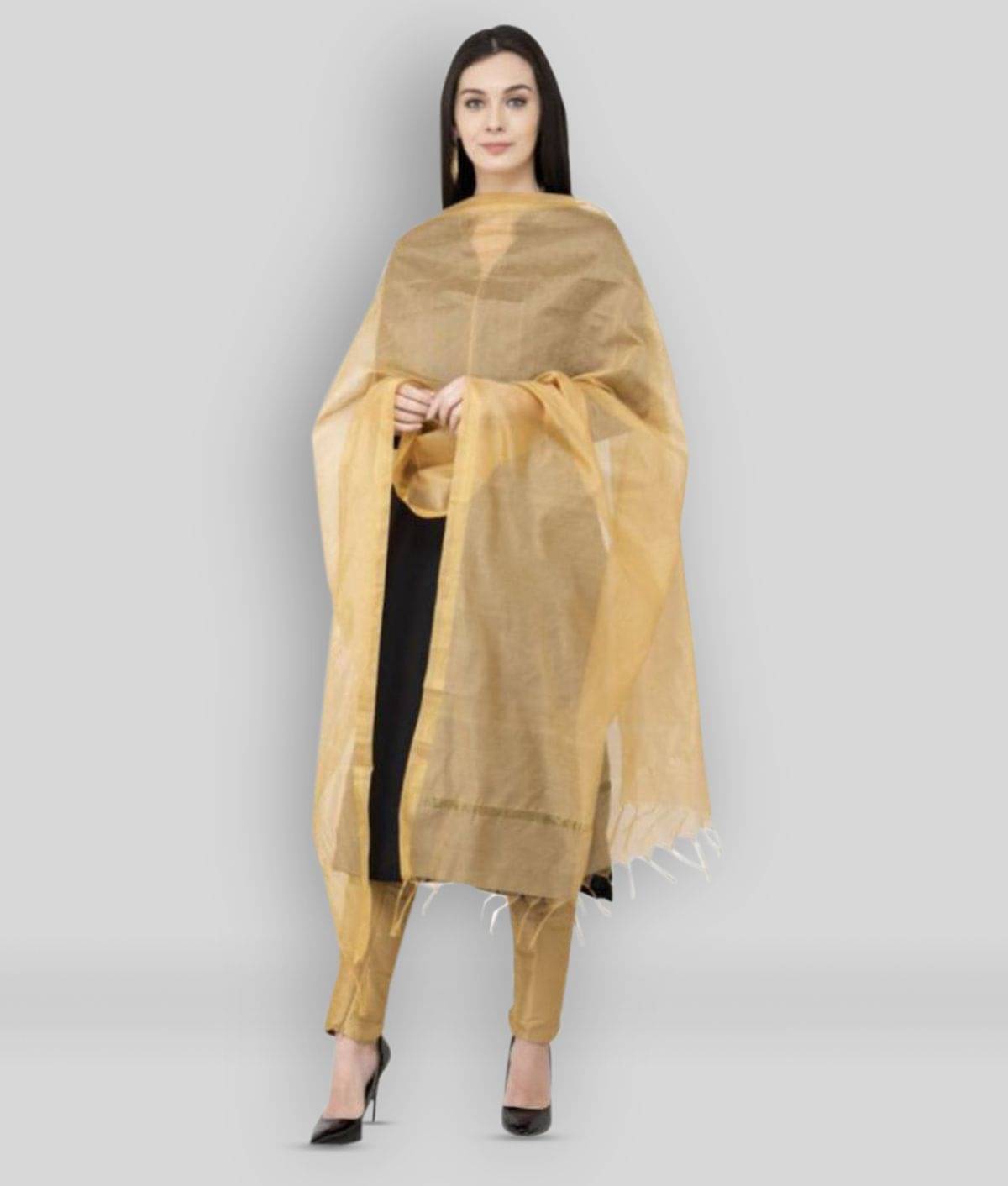 A R Silk Orange Jute Hand Embroidered Dupatta - Single A R Silk Orange Jute Hand Embroidered Dupatta - Single