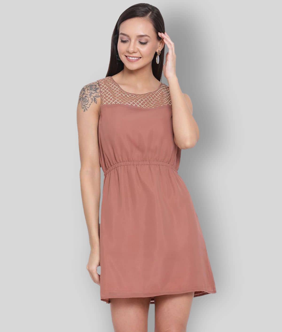 ALL WAYS YOU Women Polyester Embellished A-line Dress ( Nude )