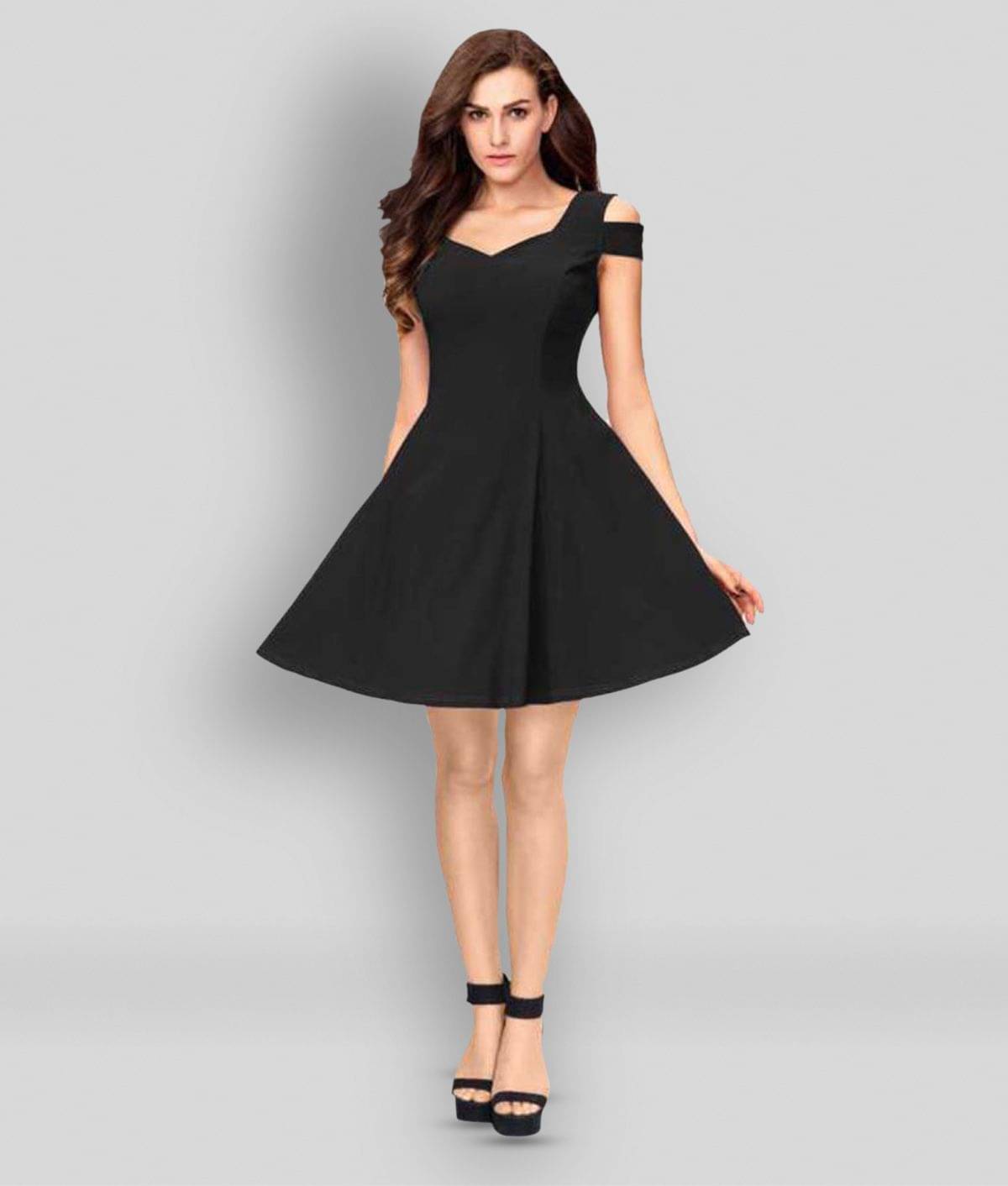 Addyvero Women Lycra Solid A-line Dress ( Black ) Addyvero Women Lycra Solid A-line Dress ( Black )