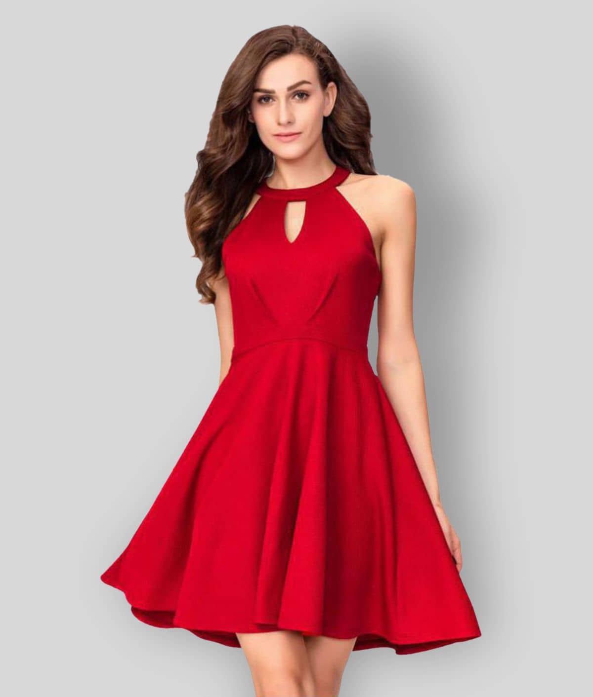 Addyvero Women Cotton Blend Solid Fit & Flare Dress ( Red )