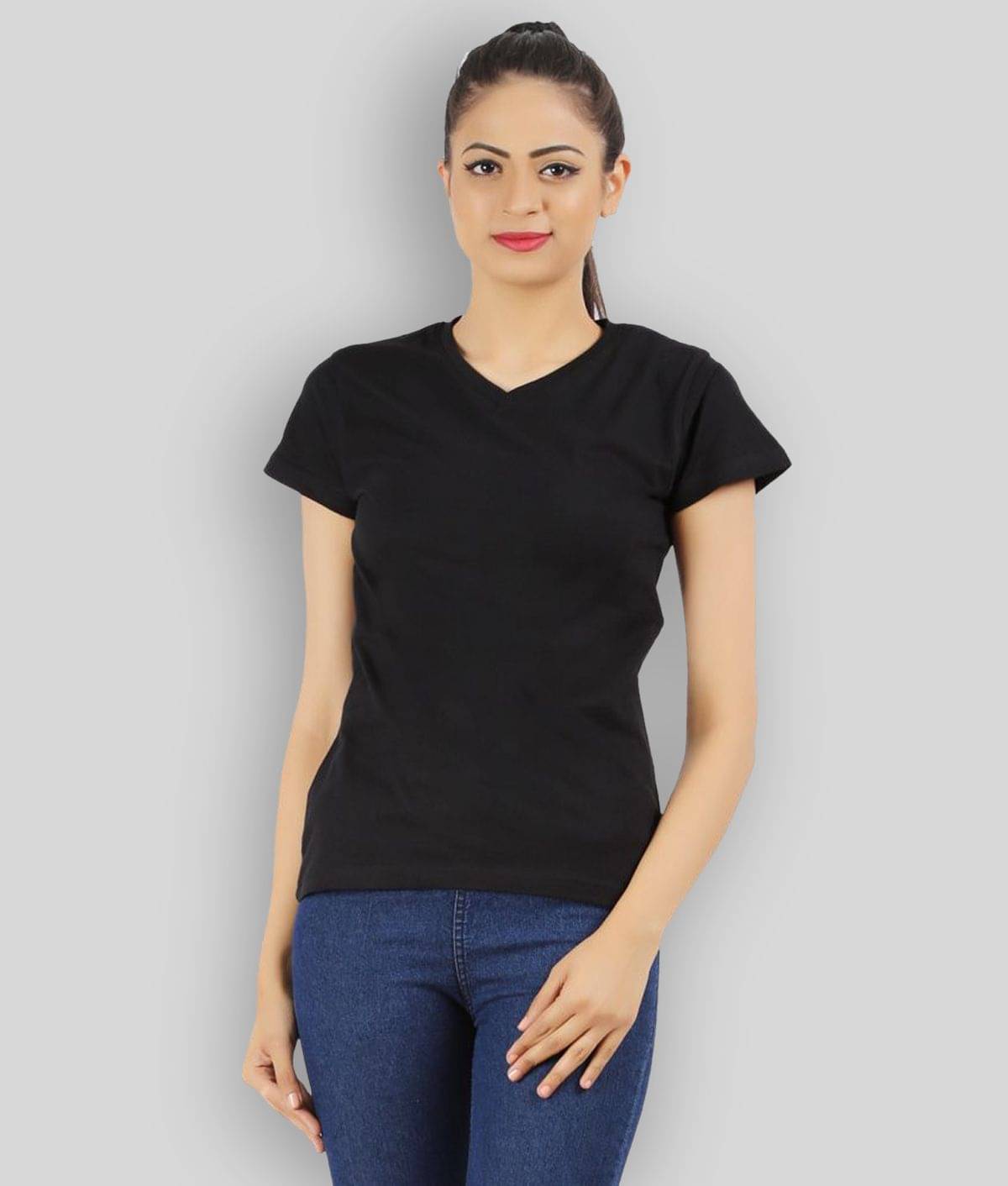     			Ap'pulse Women Cotton Solid Regular Fit Round Neck T-Shirt ( Black )
