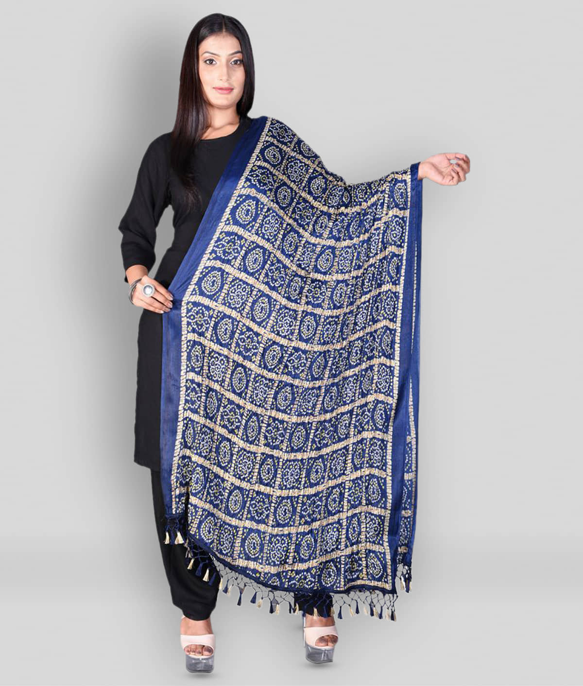 Apratim Blue Banarasi Silk Bandhej Dupatta - Single - Dupattas & Shawls | Buy online on ZillyBuy