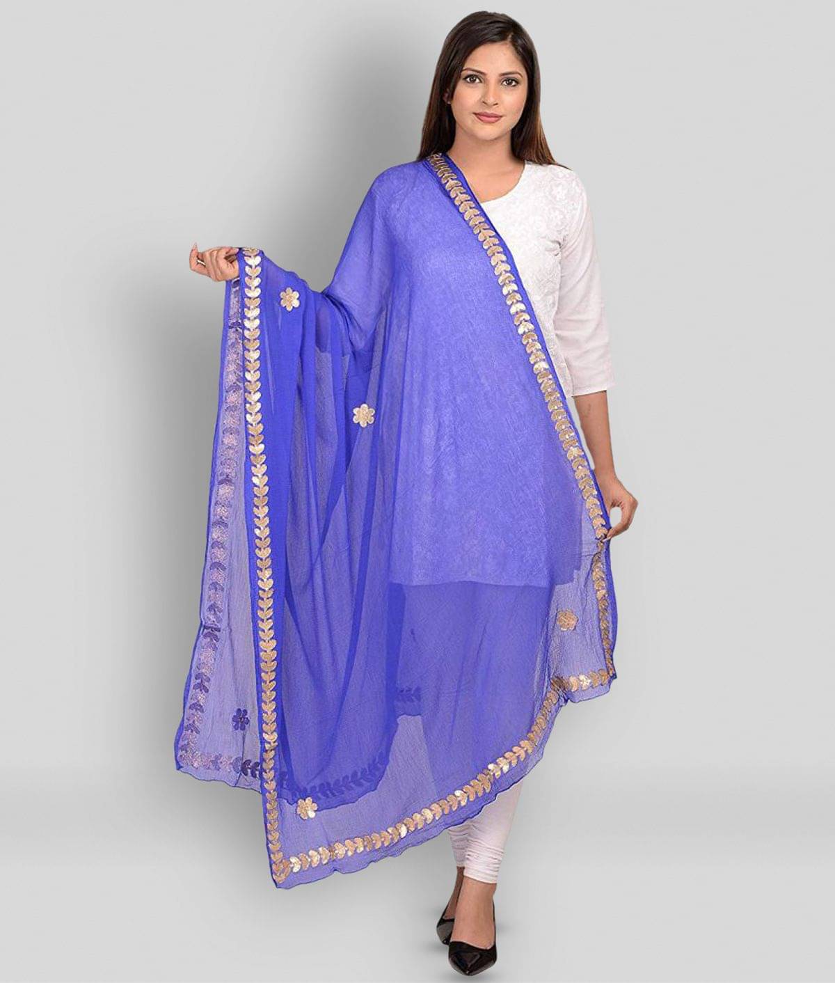 Apratim Blue Chiffon Dori Embroidered Dupatta - Single     			Apratim Blue Chiffon Dori Embroidered Dupatta - Single