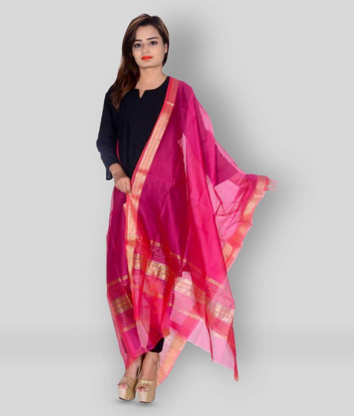     			Apratim Pink Chanderi Banarasi Dupatta