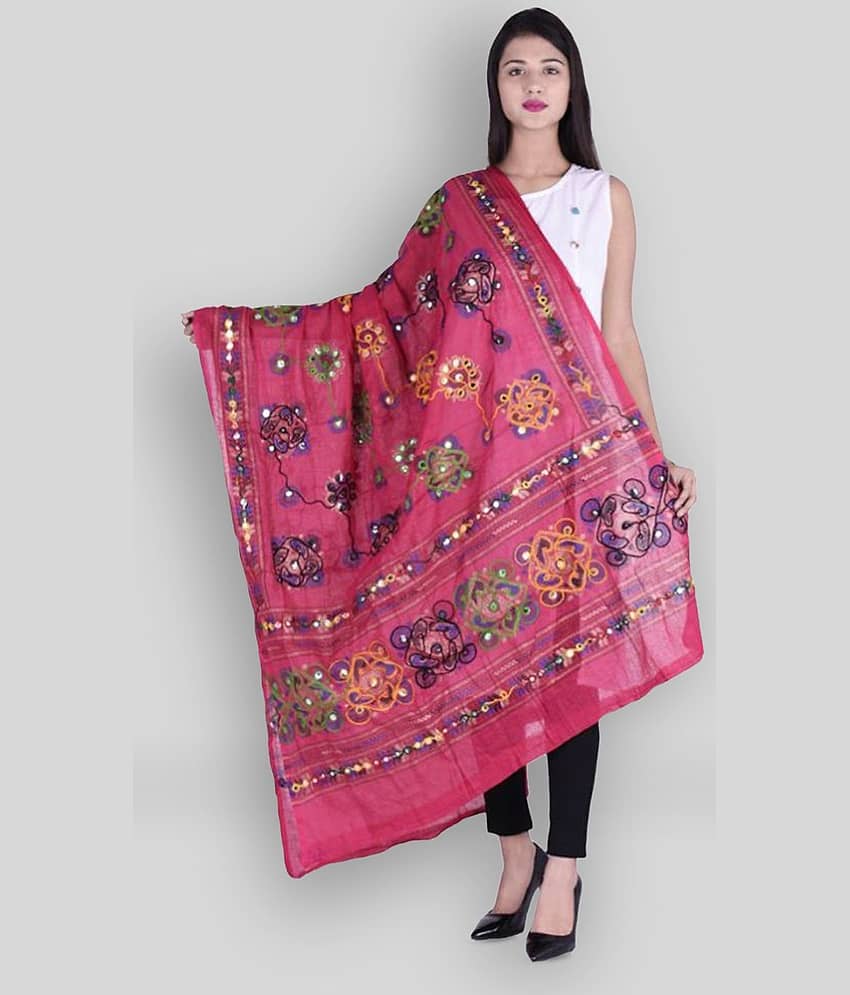 Apratim Pink Cotton Kutch Embroidered Dupatta - Dupattas & Shawls | Buy online on ZillyBuy