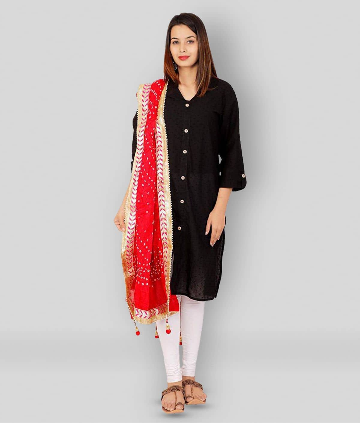 Apratim Red Art Silk Bandhej Dupatta - Single - Dupattas & Shawls | Buy online on ZillyBuy