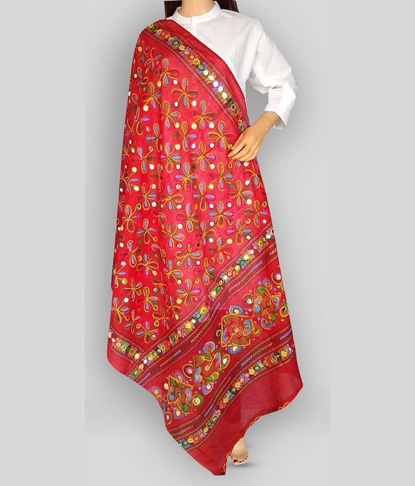 Apratim Red Cotton Aari Embroidered Dupatta - Dupattas & Shawls | Buy online on ZillyBuy