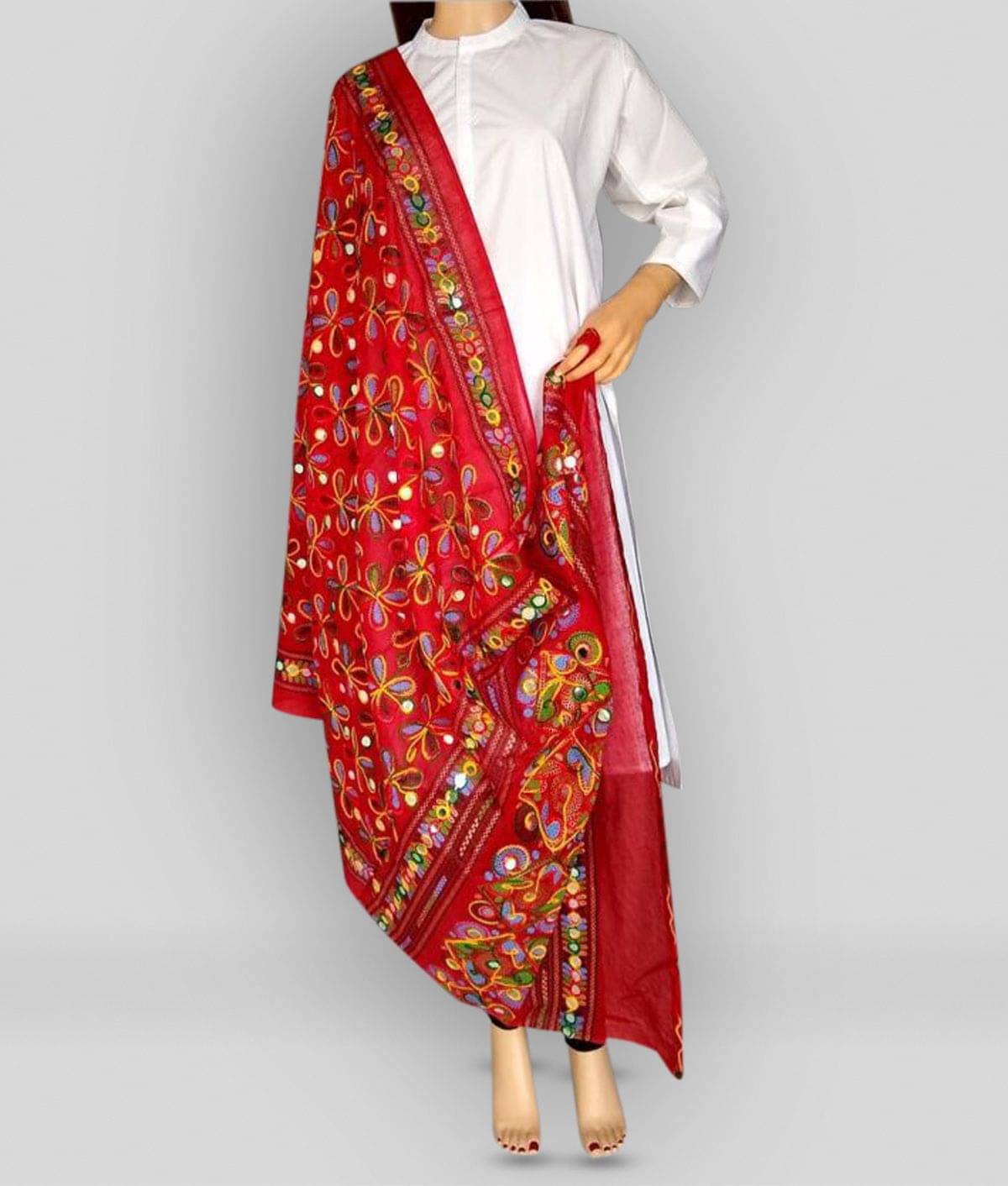 Apratim Red Cotton Phulkari Dupatta - Single     			Apratim Red Cotton Phulkari Dupatta - Single