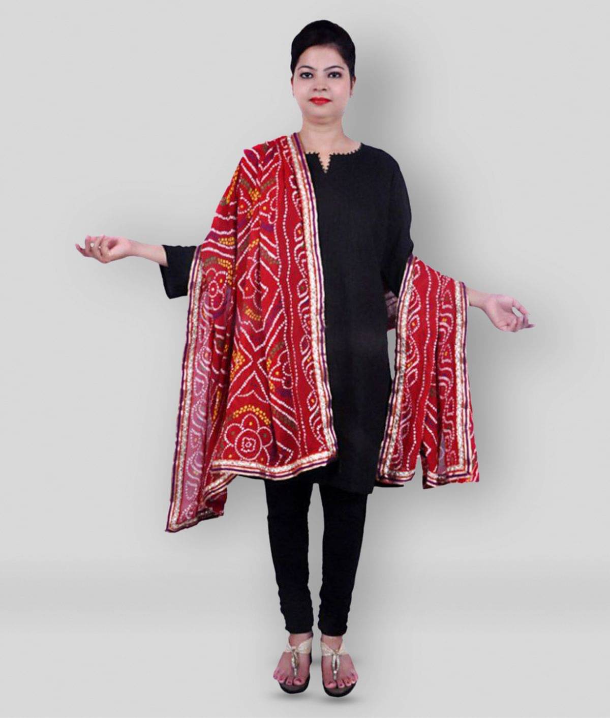 Apratim Red Crepe Bandhej Dupatta Apratim Red Crepe Bandhej Dupatta