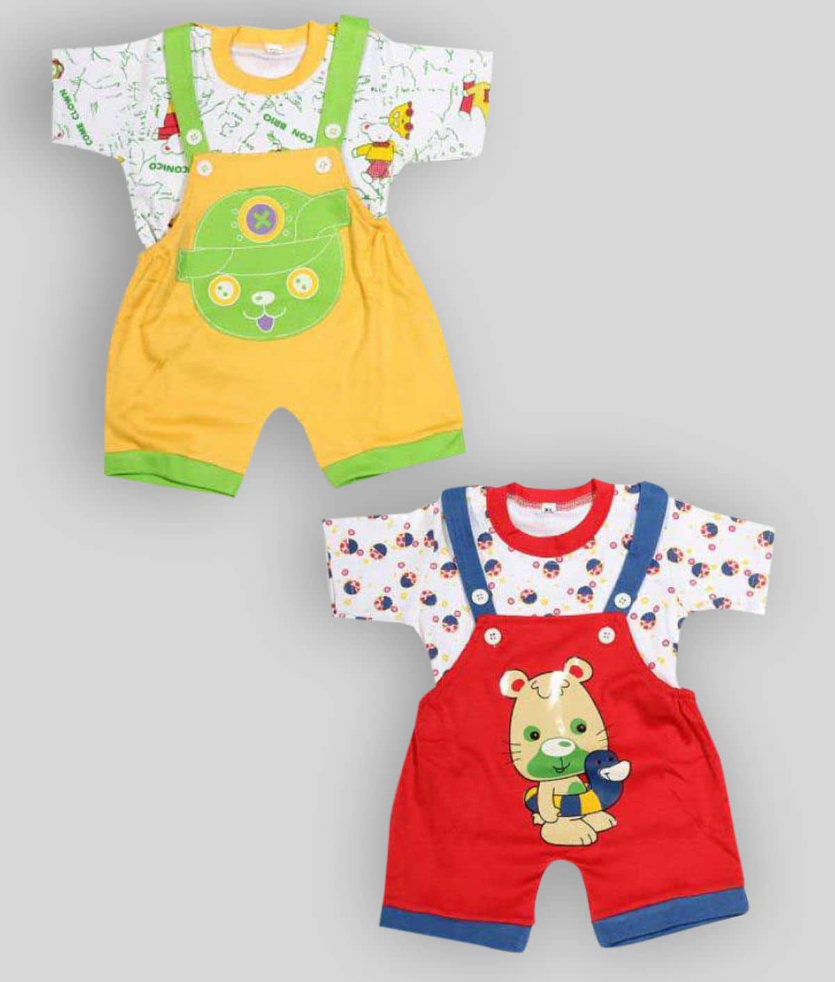 Babeezworld Pack of 2 Baby Girls Cotton Dungaree Sets ( Multi )