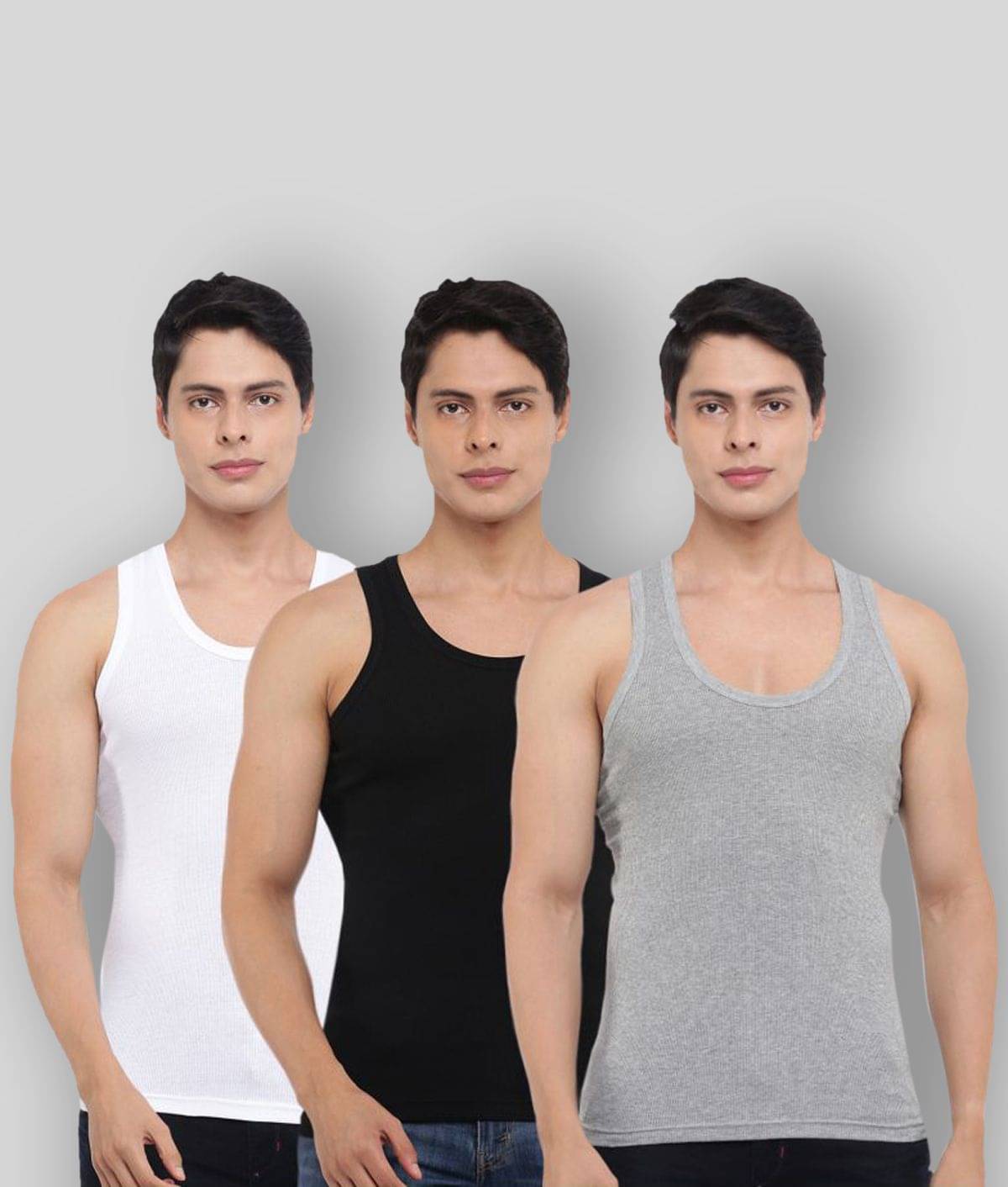Dollar Bigboss Men's Pack of 3 Solid Combed Cotton Vest Dollar Bigboss Men's Pack of 3 Solid Combed Cotton Vest