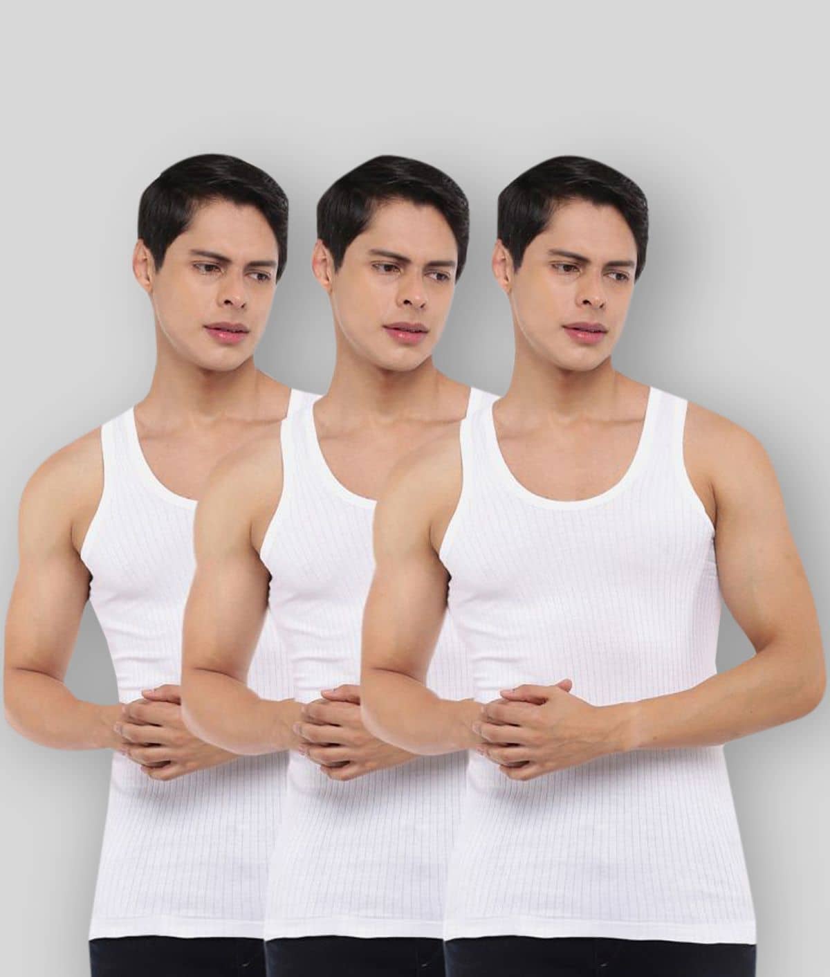 Dollar Bigboss Men's White Pack of 3 Solid Combed Cotton Vest - Nightwear & Loungewear | Buy online on ZillyBuy