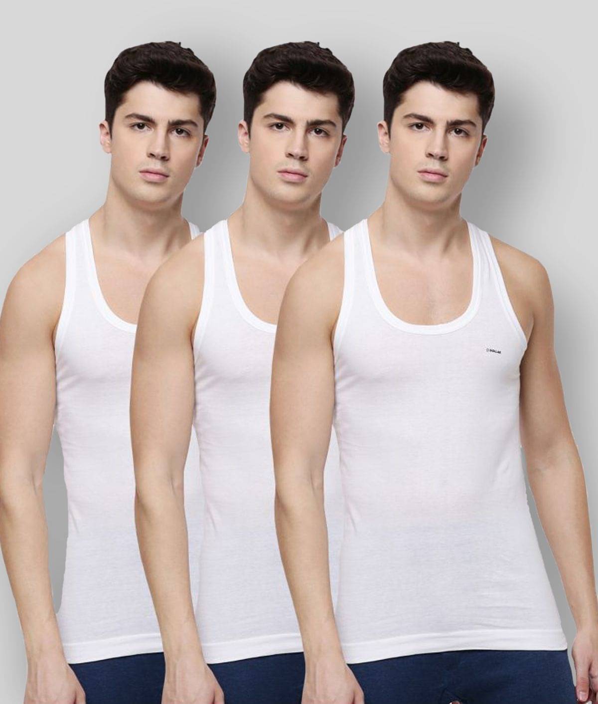     			Dollar Bigboss Men's White Pack of 3 Solid Combed Cotton Shrinkless Vest