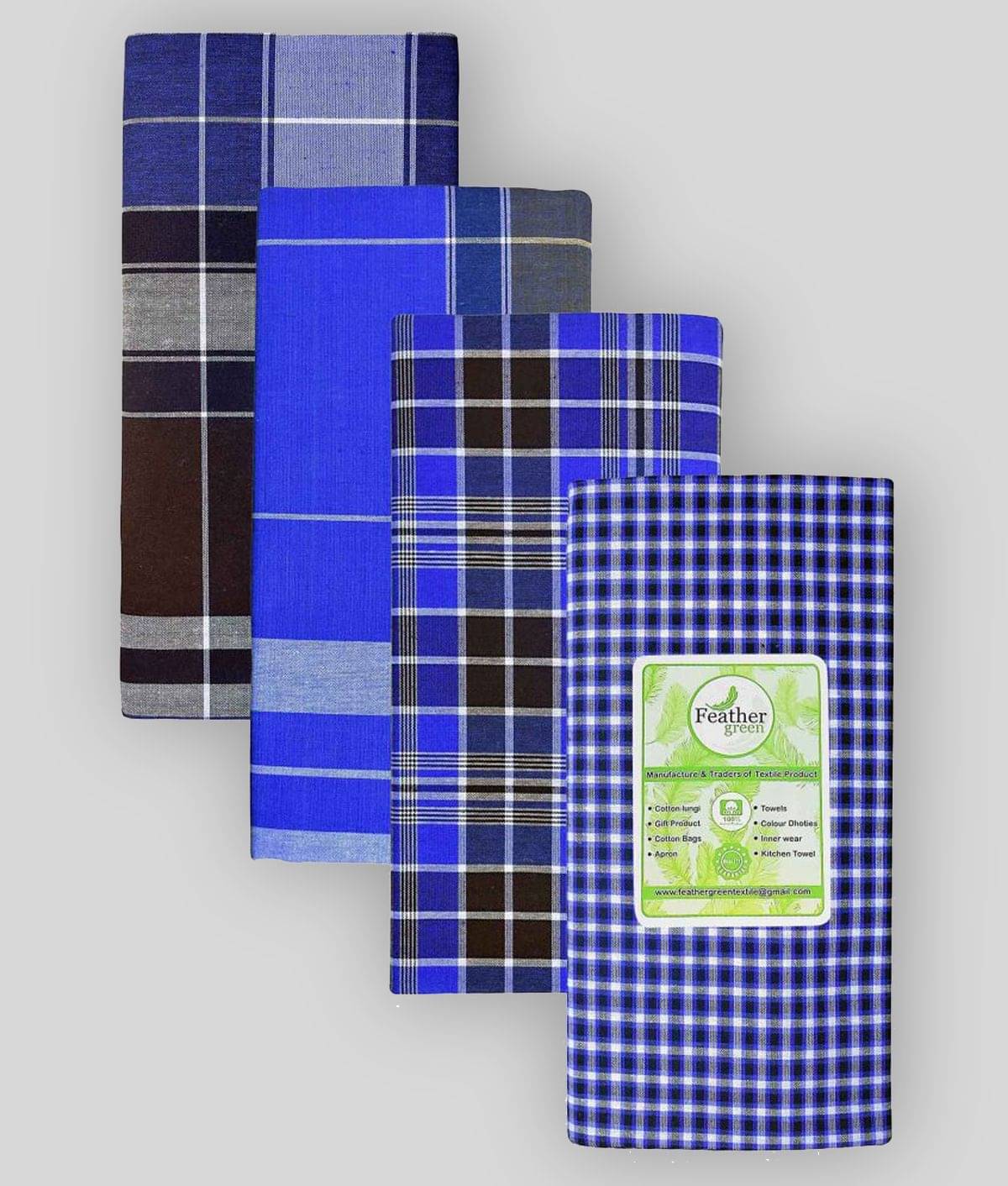 Feather Green - Multi Cotton Men's Lungi ( Pack of 4 ) Feather Green - Multi Cotton Men's Lungi ( Pack of 4 )