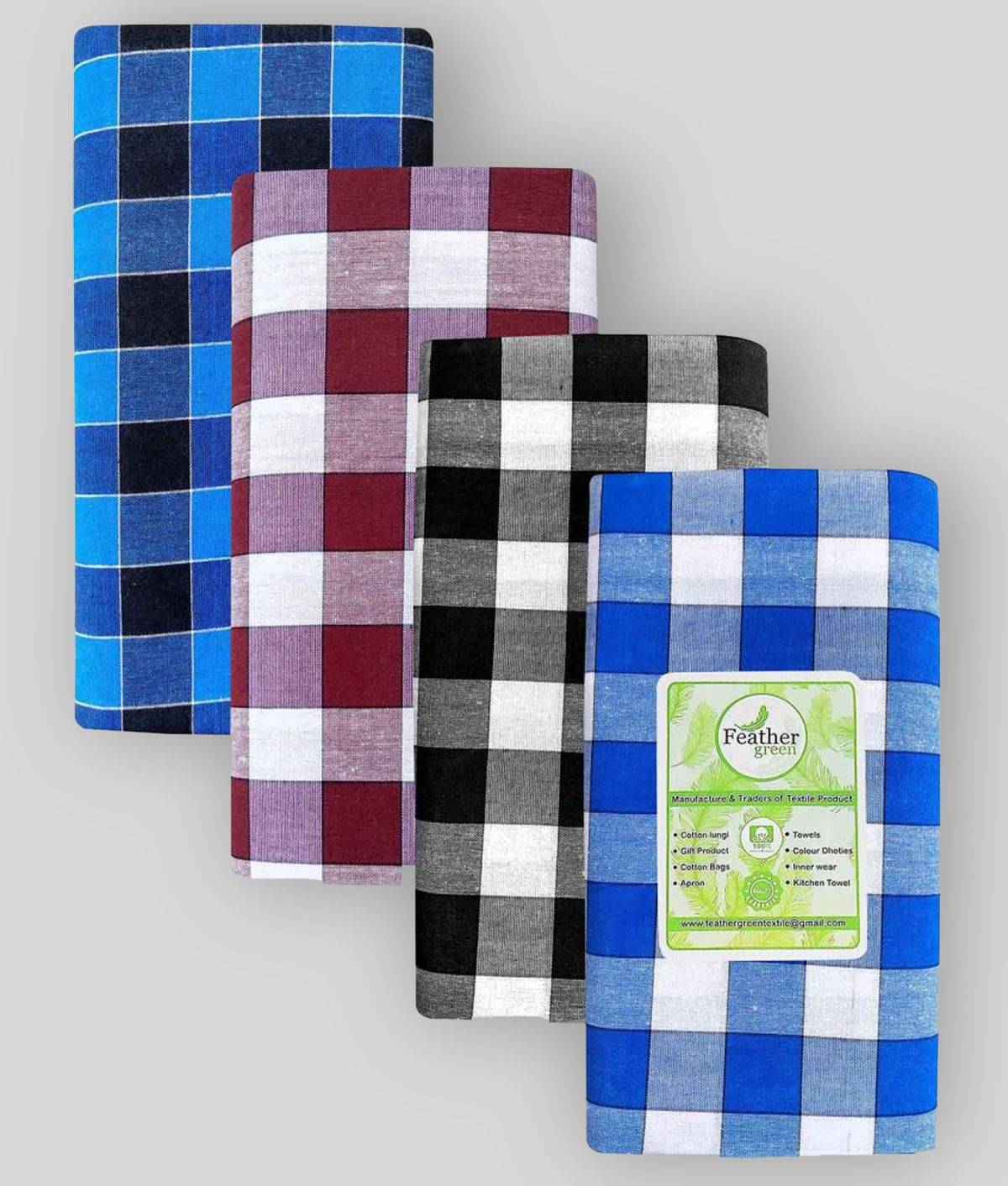 Feather Green Multi Lungi PAck of 4 Feather Green Multi Lungi PAck of 4