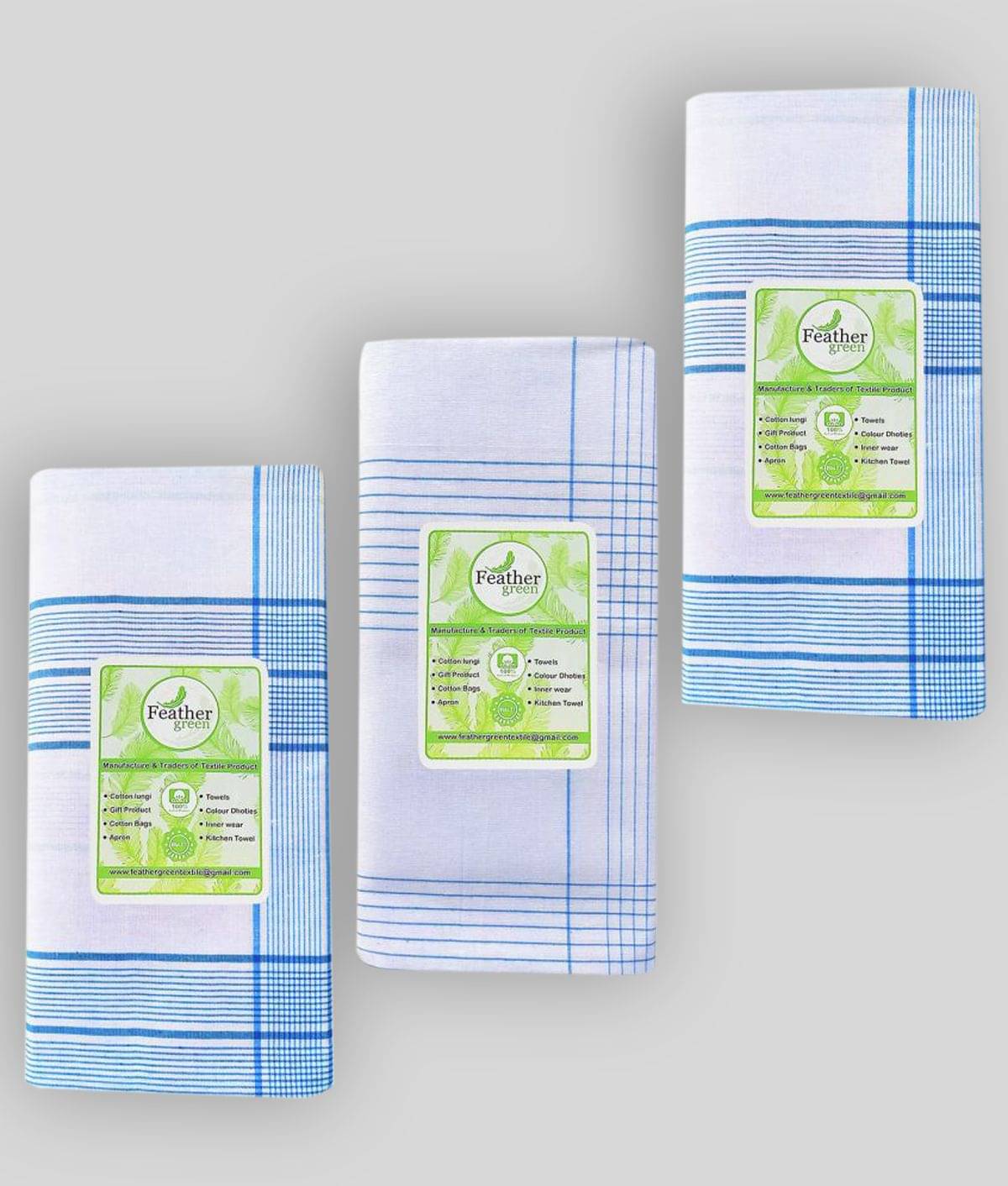 Feather Green - Multi Cotton Blend Men's Lungi ( Pack of 3 ) Feather Green - Multi Cotton Blend Men's Lungi ( Pack of 3 )