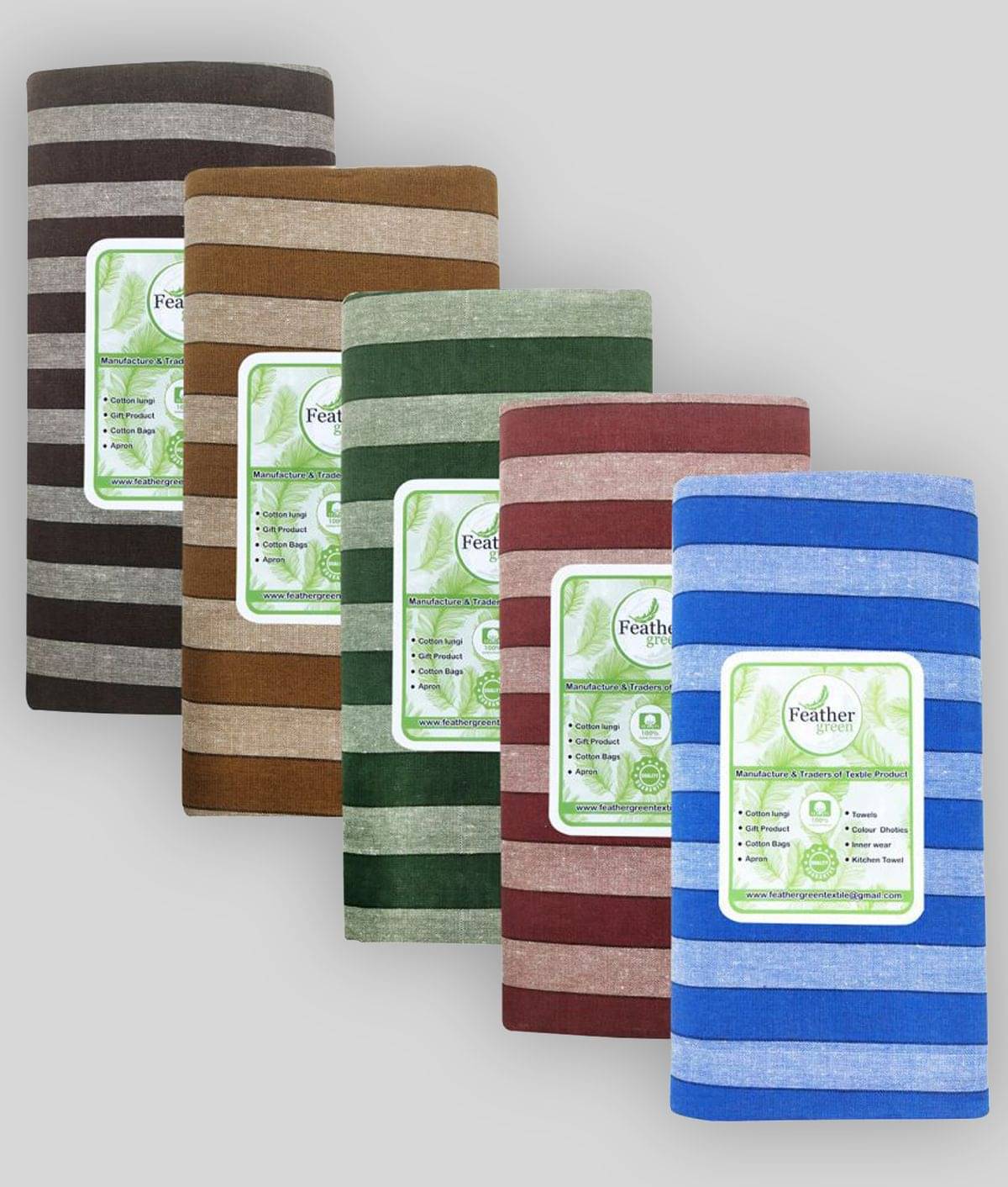 Feather Green Multi Lungi Pack of 5 Feather Green Multi Lungi Pack of 5