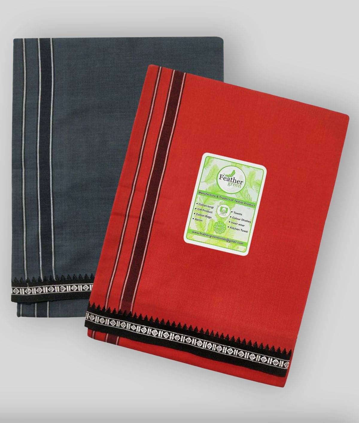     			Feather Green Multi Lungi Pack of 2