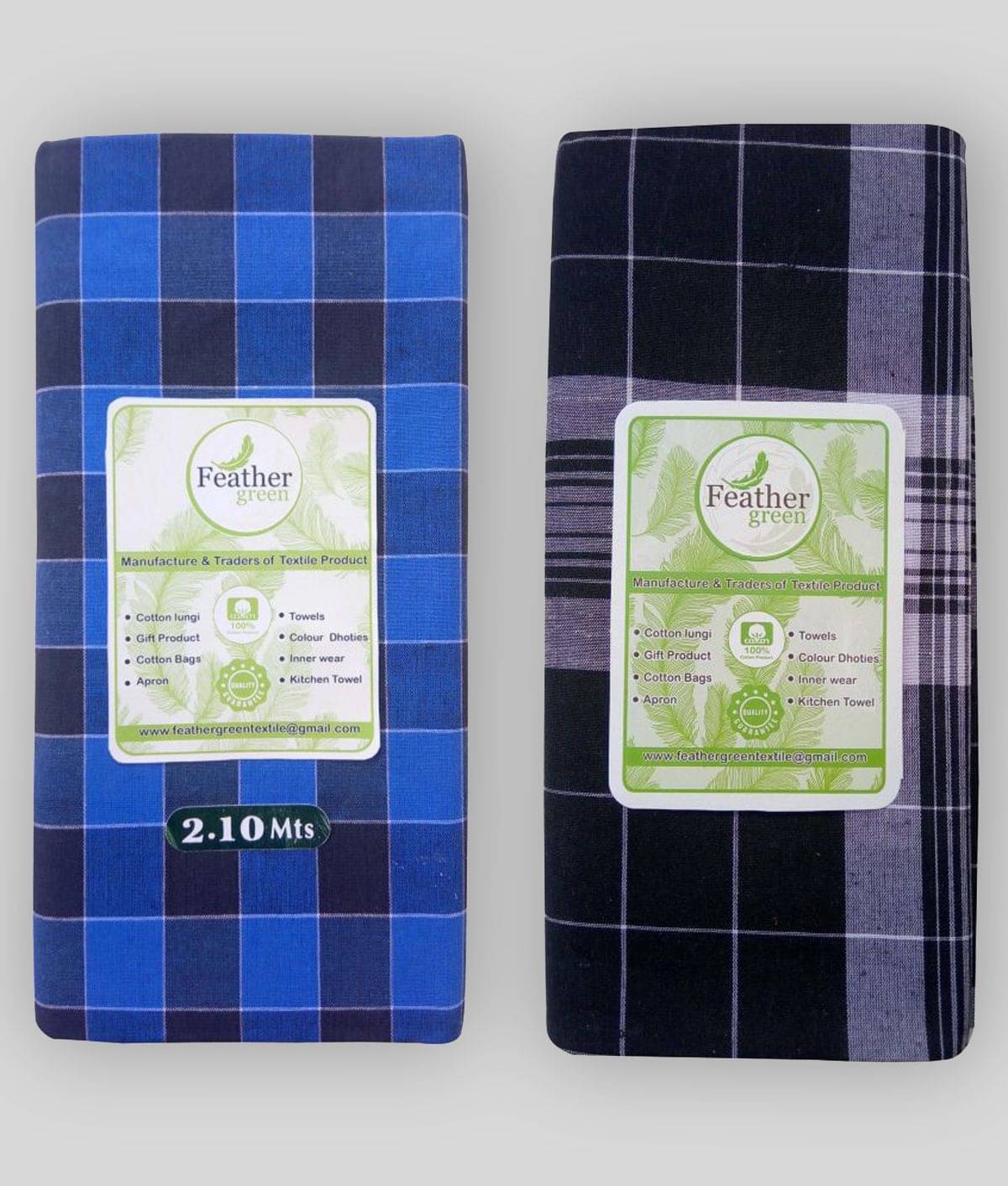     			Feather Green - Multi Cotton Men's Lungi ( Pack of 2 )