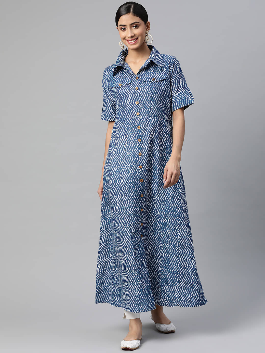 SVARCHI - Blue Cotton Women's Flared Kurti ( Pack of 1 ) - Kurtis, Tunics | Buy online on ZillyBuy