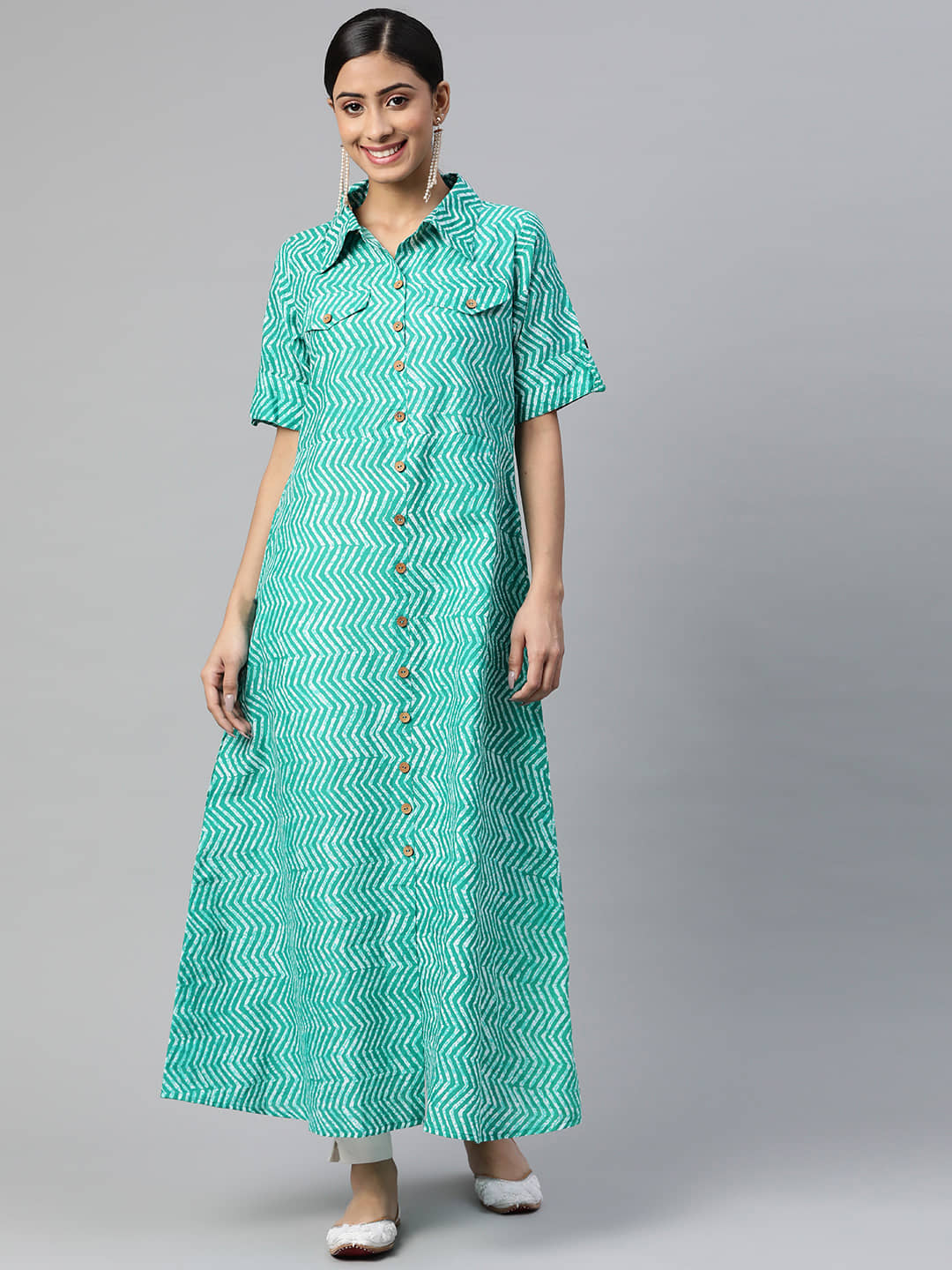 SVARCHI - Green Cotton Women's Flared Kurti ( Pack of 1 ) - Kurtis, Tunics | Buy online on ZillyBuy
