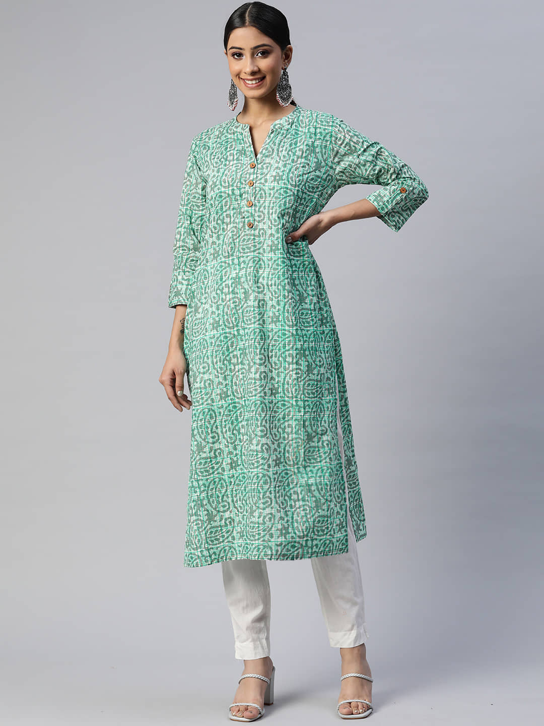 SVARCHI - Green Cotton Women's Straight Kurti ( Pack of 1 ) - Kurtis, Tunics | Buy online on ZillyBuy