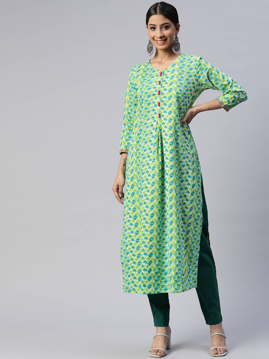 SVARCHI - Green Cotton Women's A-line Kurti ( Pack of 1 ) - Kurtis, Tunics | Buy online on ZillyBuy